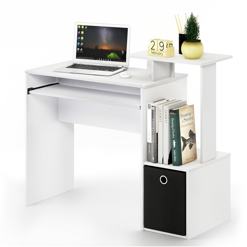 Furinno Econ Computer Writing Desk with Storage Bin – White/Black