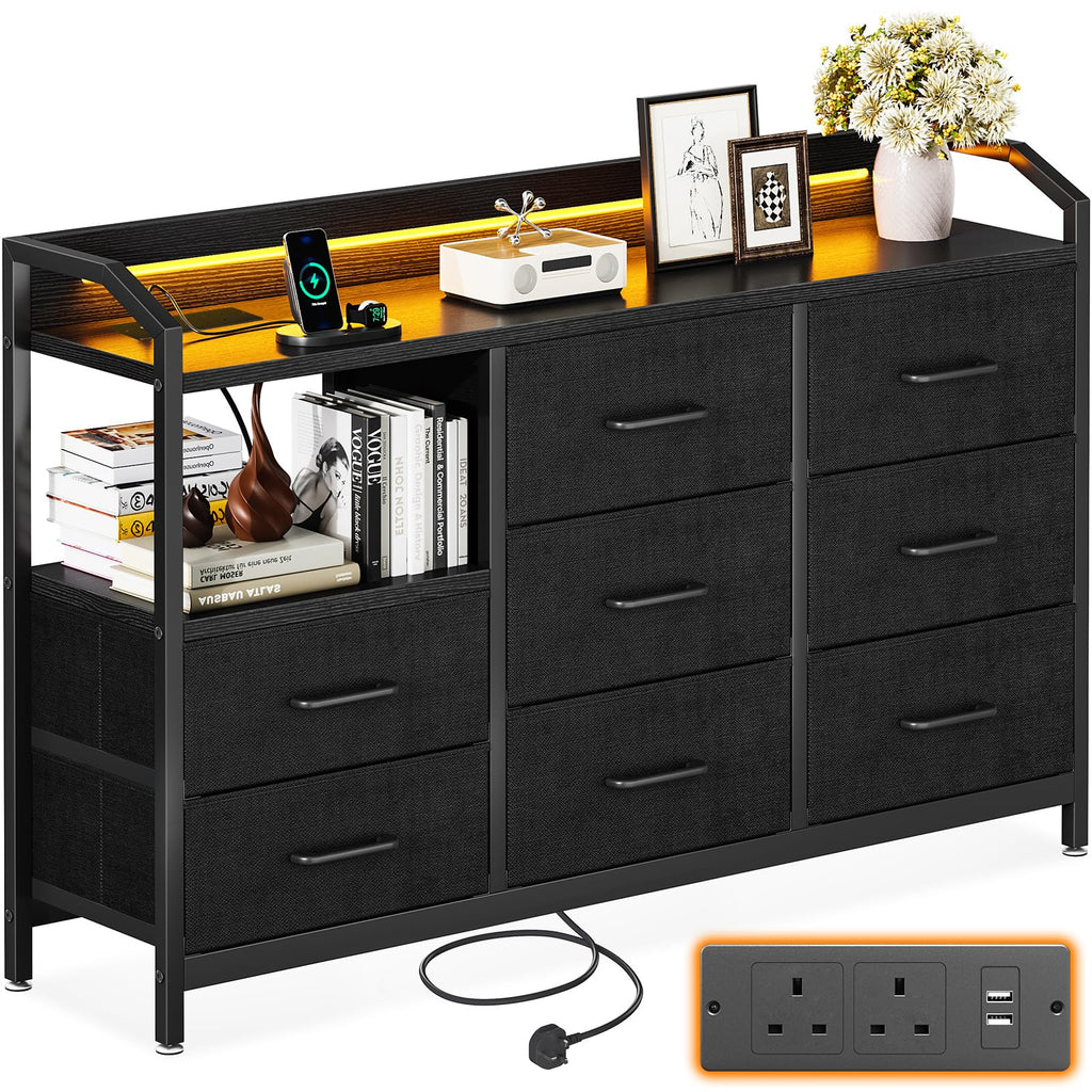 ODK Black Chest of Drawers Bedroom, 8 Large Fabric Drawers, 110x30x88 - image 1