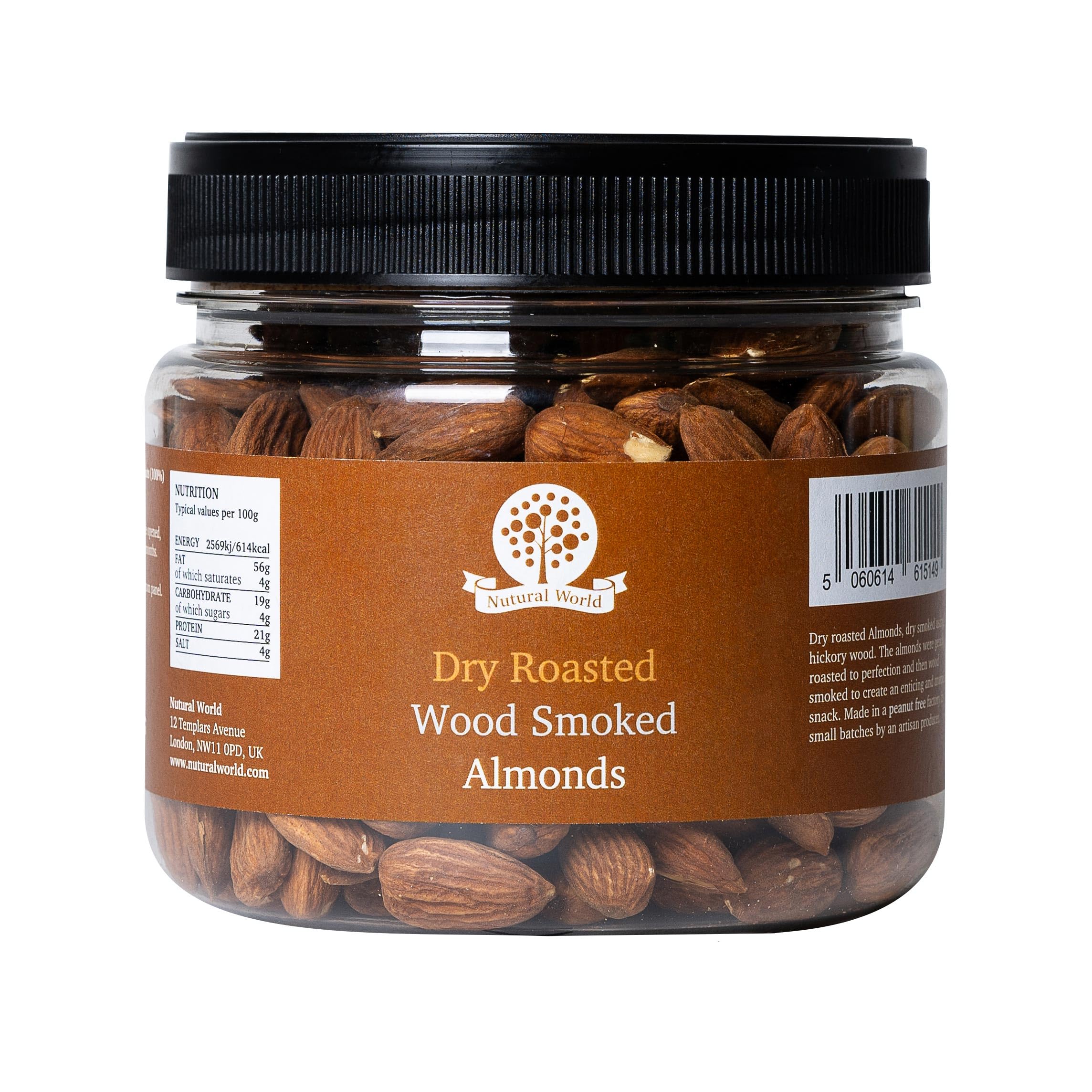 Nutural World Wood Smoked Almonds – Dry Roasted Unsalted Nuts (500g)