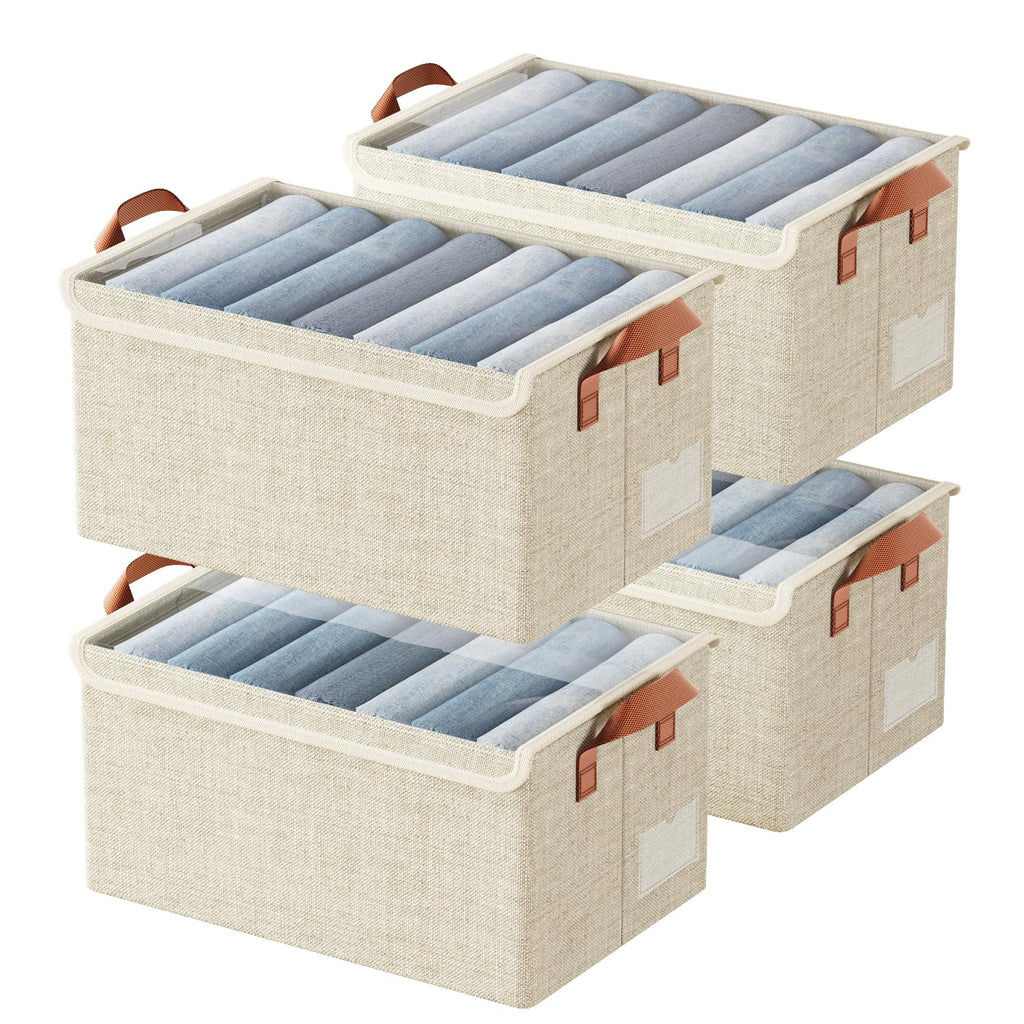 AARAINBOW Closet Clothes Storage Boxes 4 Pc, Fabric Stackable Shelf Organizer Bins, Foldable Closet Shelf Storage Container with Lid & Metal Frame - image 1