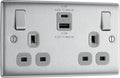 BG Electrical Double Switched Socket | Brushed Steel USB A & C