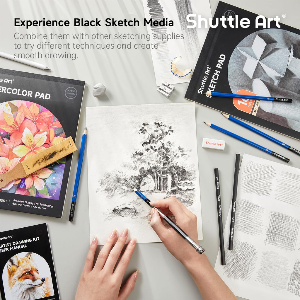 Shuttle Art 116 Pack Drawing Pencils Set | 4 Pads & Zipper Case