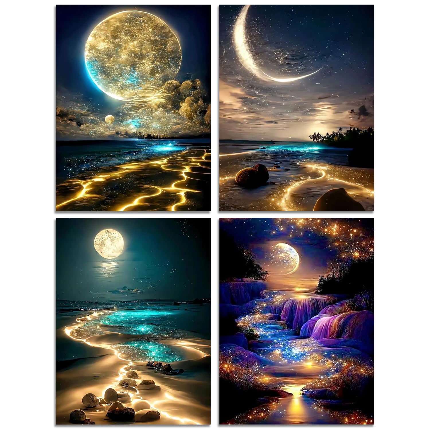 Muzagroo Art Moon 5D Diamond Painting Kits - 4 Pack DIY Wall Art for Adults