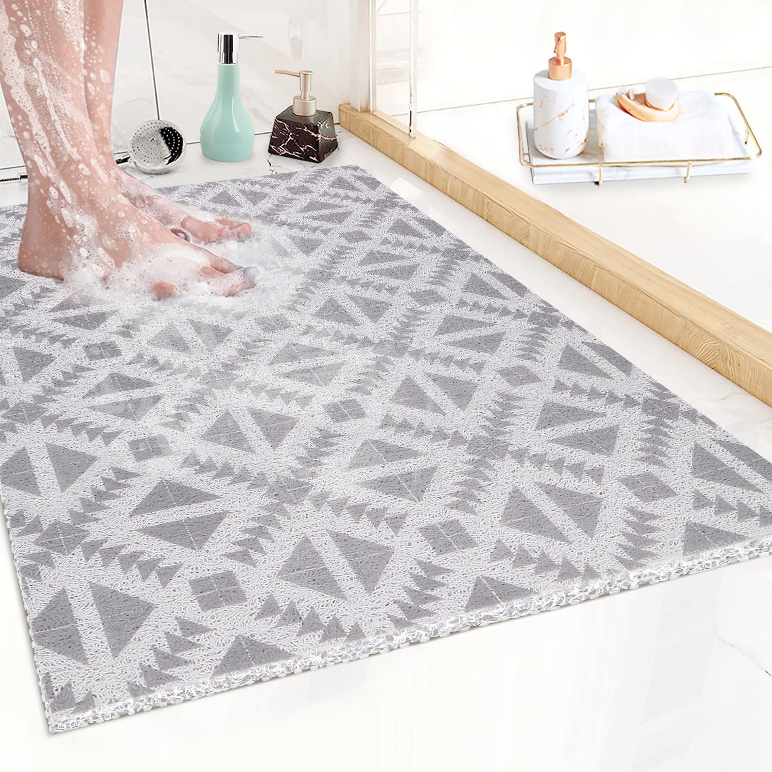 ZOKBOM Loofah Shower Mat – Non Slip Anti Mould PVC Bath Mat, 60x80cm