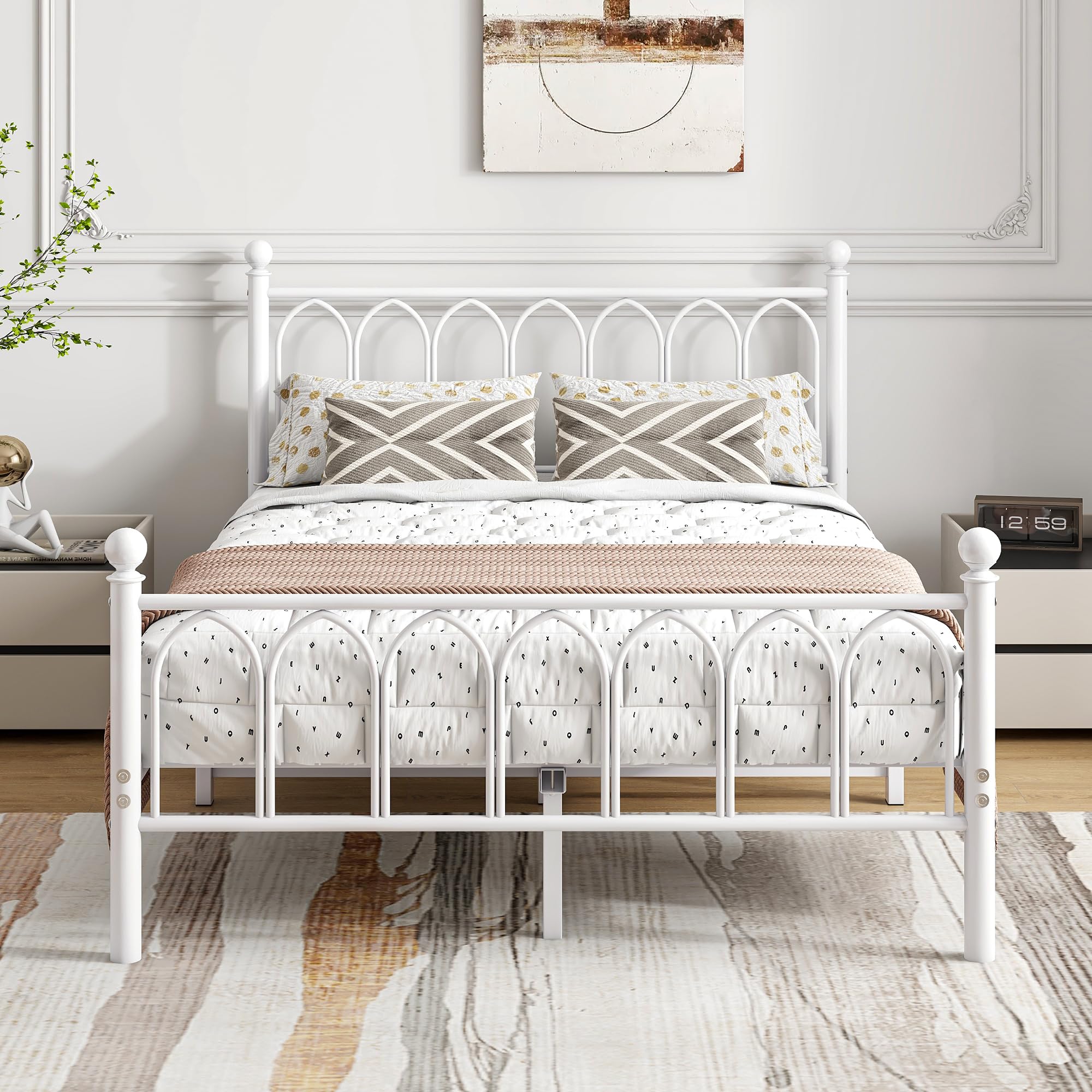 BOFENG Double Metal Platform Bed Frame with Storage and Steel Slats