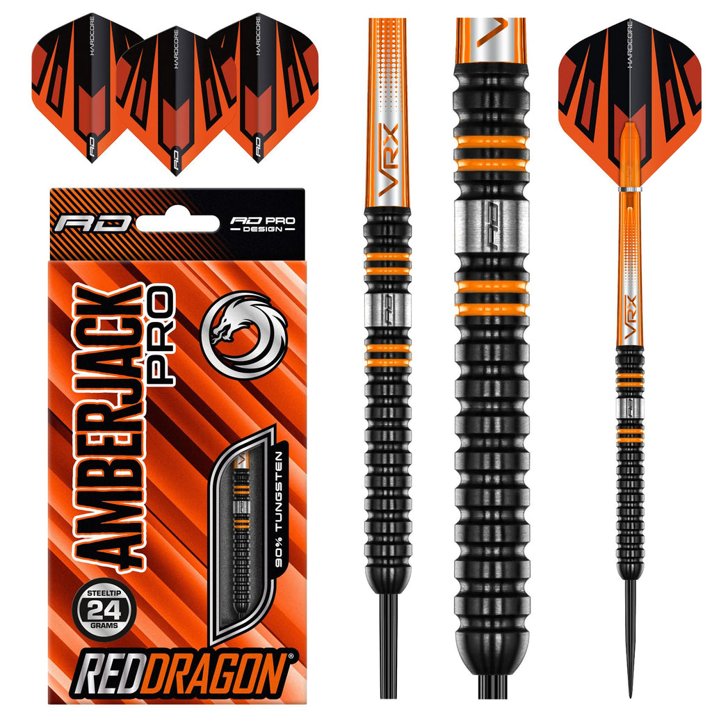 Red Dragon Amberjack Pro 1 Tungsten Darts Set - 24g Steel Tip Darts