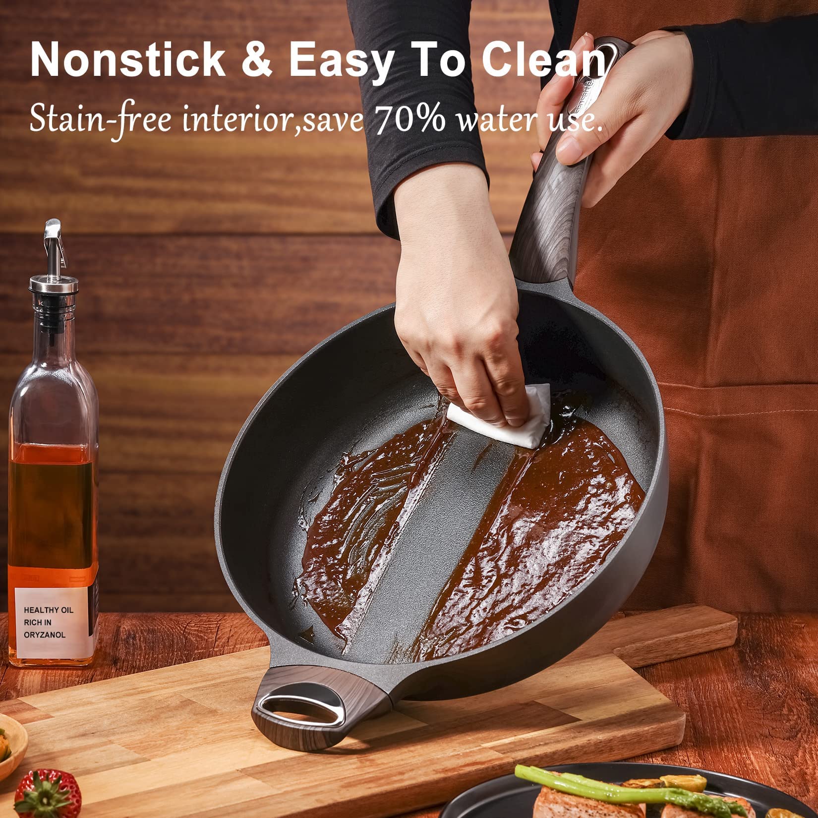 Sensarte 30cm Deep Nonstick Saute Pan with Lid | 4.7L Induction Skillet