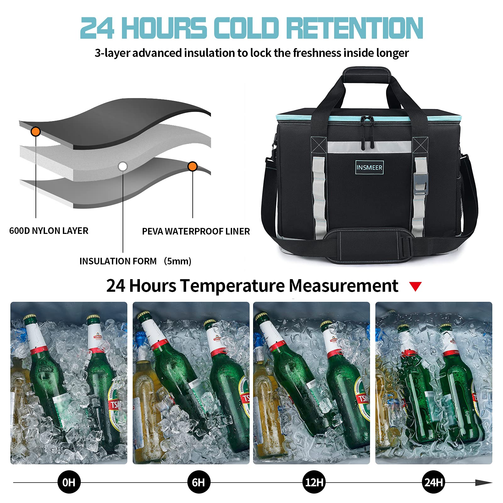 INSMEER Large 65 Can Soft Cooler Bag | 48L Leakproof Foldable Thermal Bag