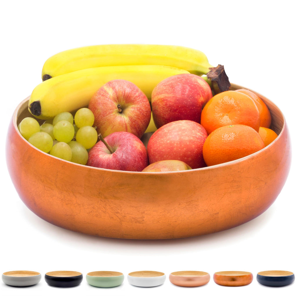 Dehaus Large Bamboo Fruit Bowl – 30cm Copper Gold Leaf Wooden Salad Bowl