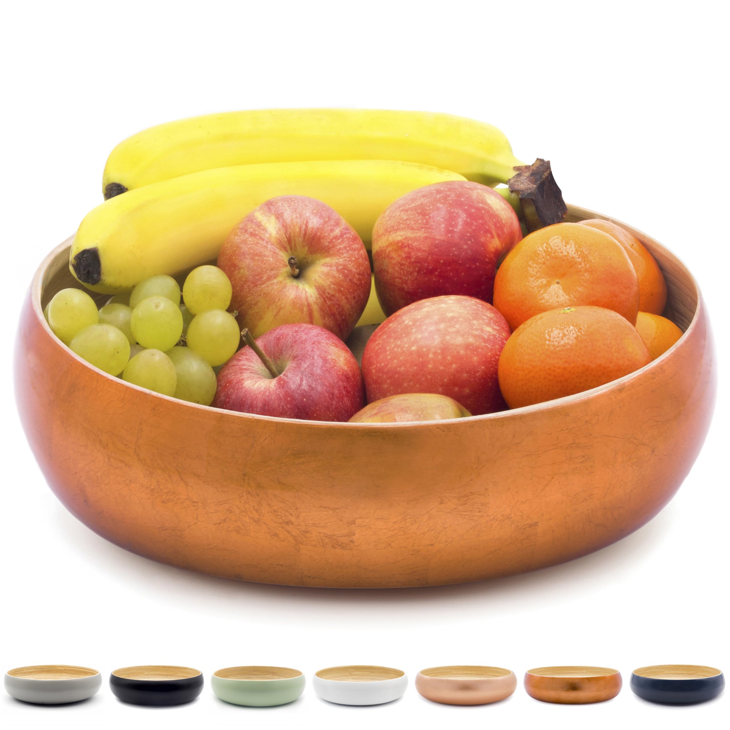 Dehaus Large Bamboo Fruit Bowl – 30cm Copper Gold Leaf Wooden Salad Bowl