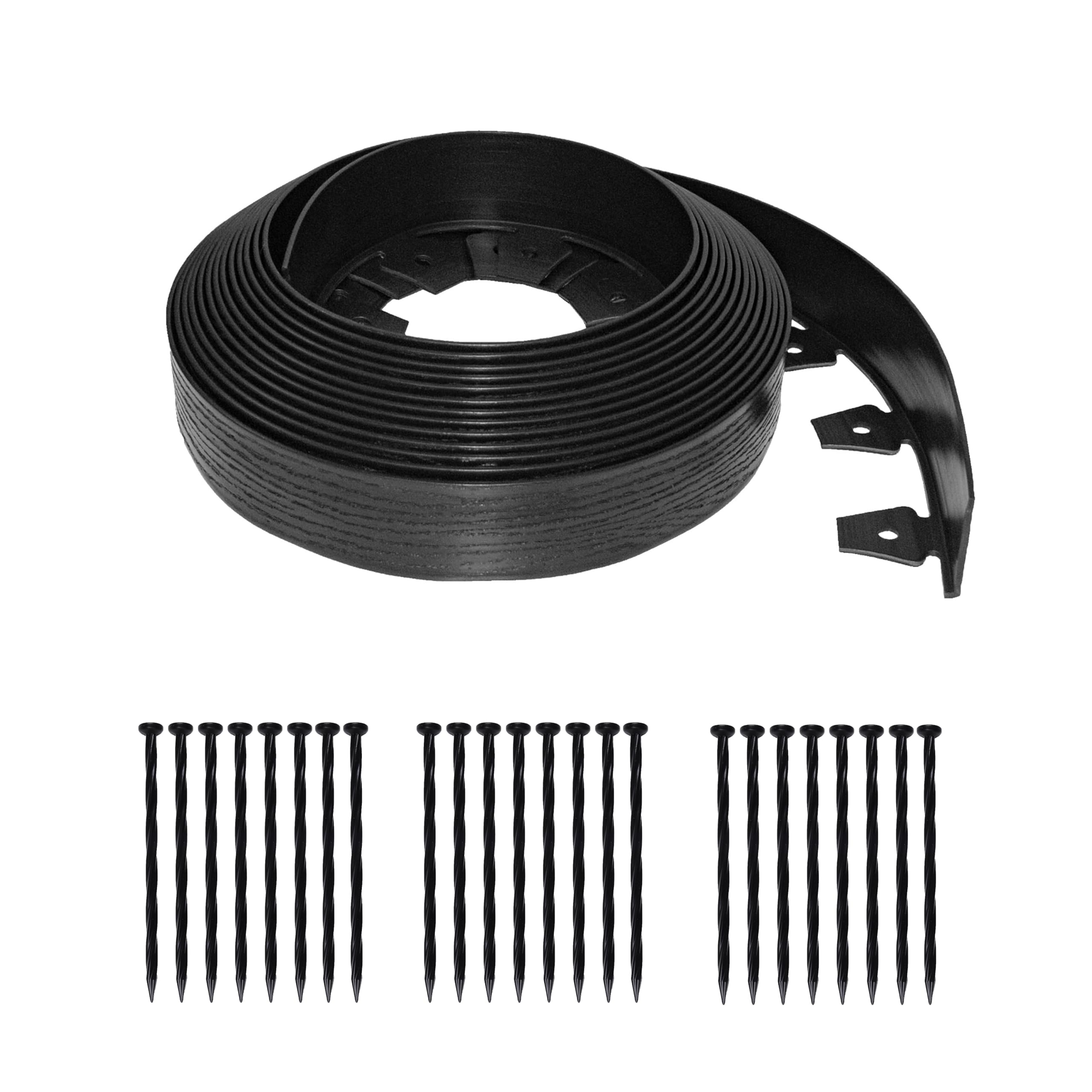 EasyFlex No-Dig Landscape Edging Kit | 2.5 in. Tall Woodgrain Plastic, 40 ft