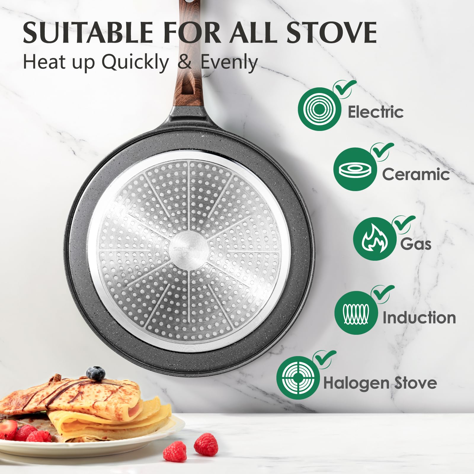 Sensarte 10-Inch Nonstick Crepe Pan | Swiss Granite Coating Pancake Griddle