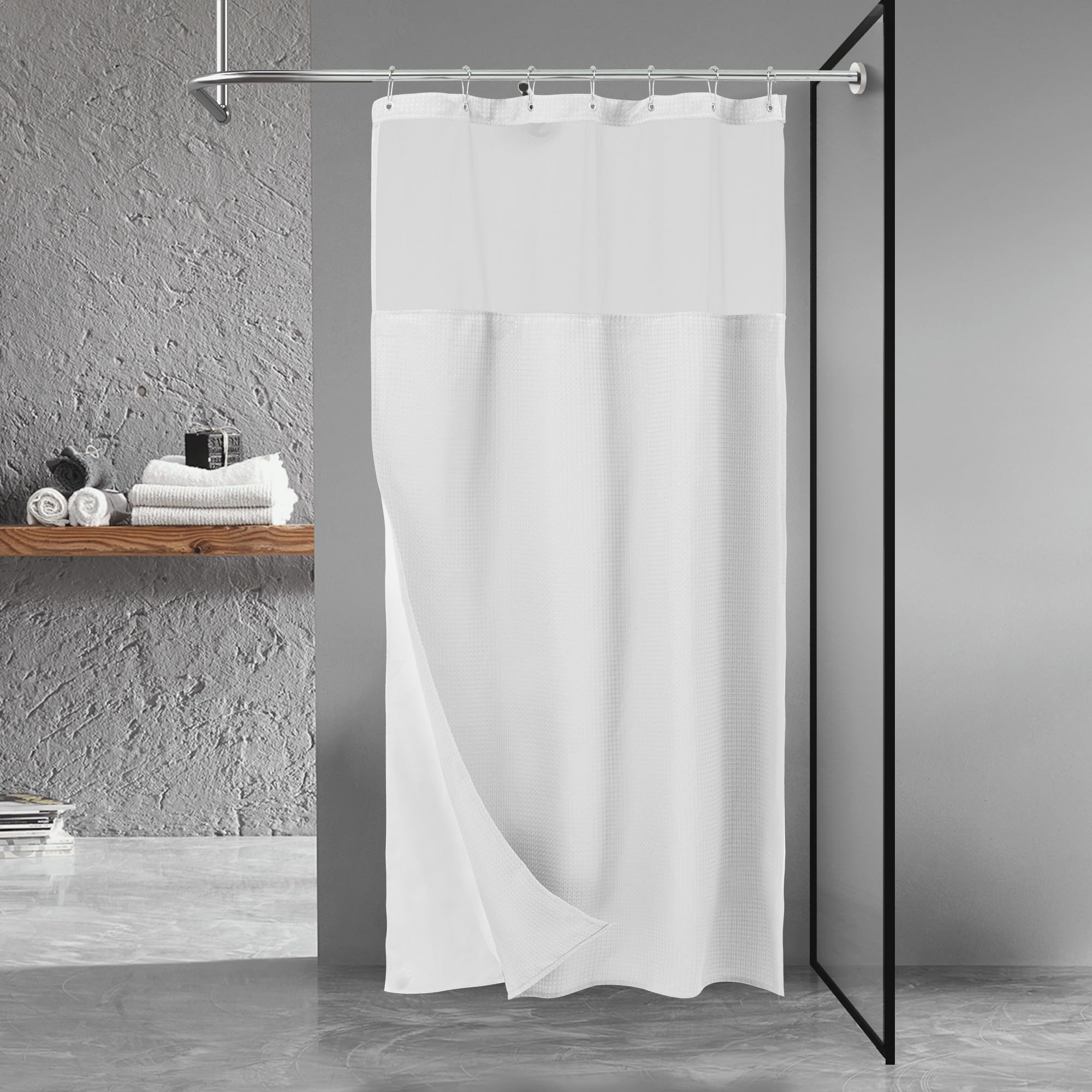 N&Y HOME Waffle Weave Stall Shower Curtain with Snap-in Liner - 36 x 72