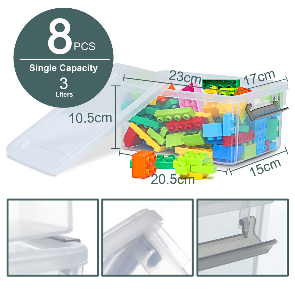 Citylife 8-Pack 3L Clear Plastic Storage Boxes with Lids | Stackable Bins