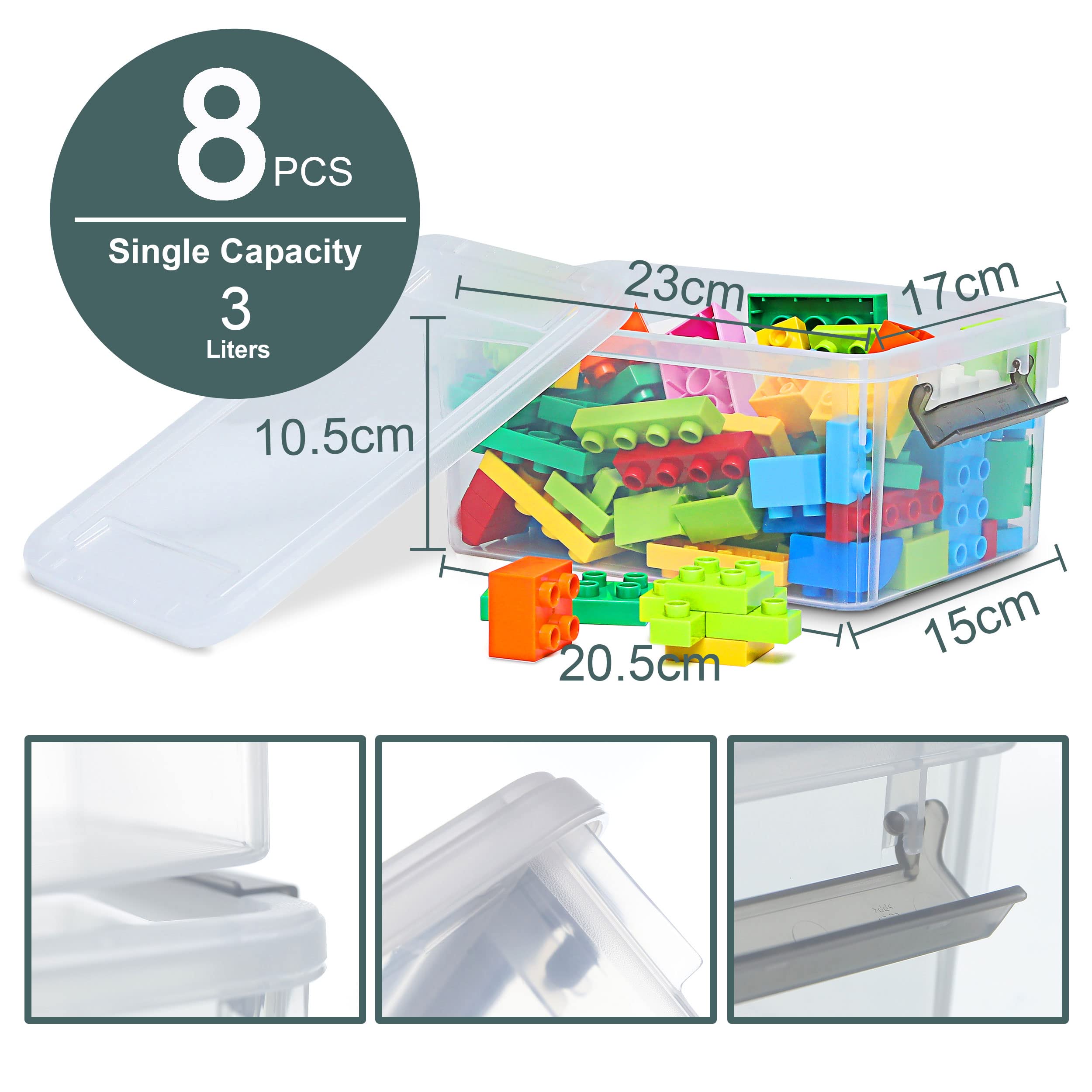 Citylife 8-Pack 3L Clear Plastic Storage Boxes with Lids | Stackable Bins