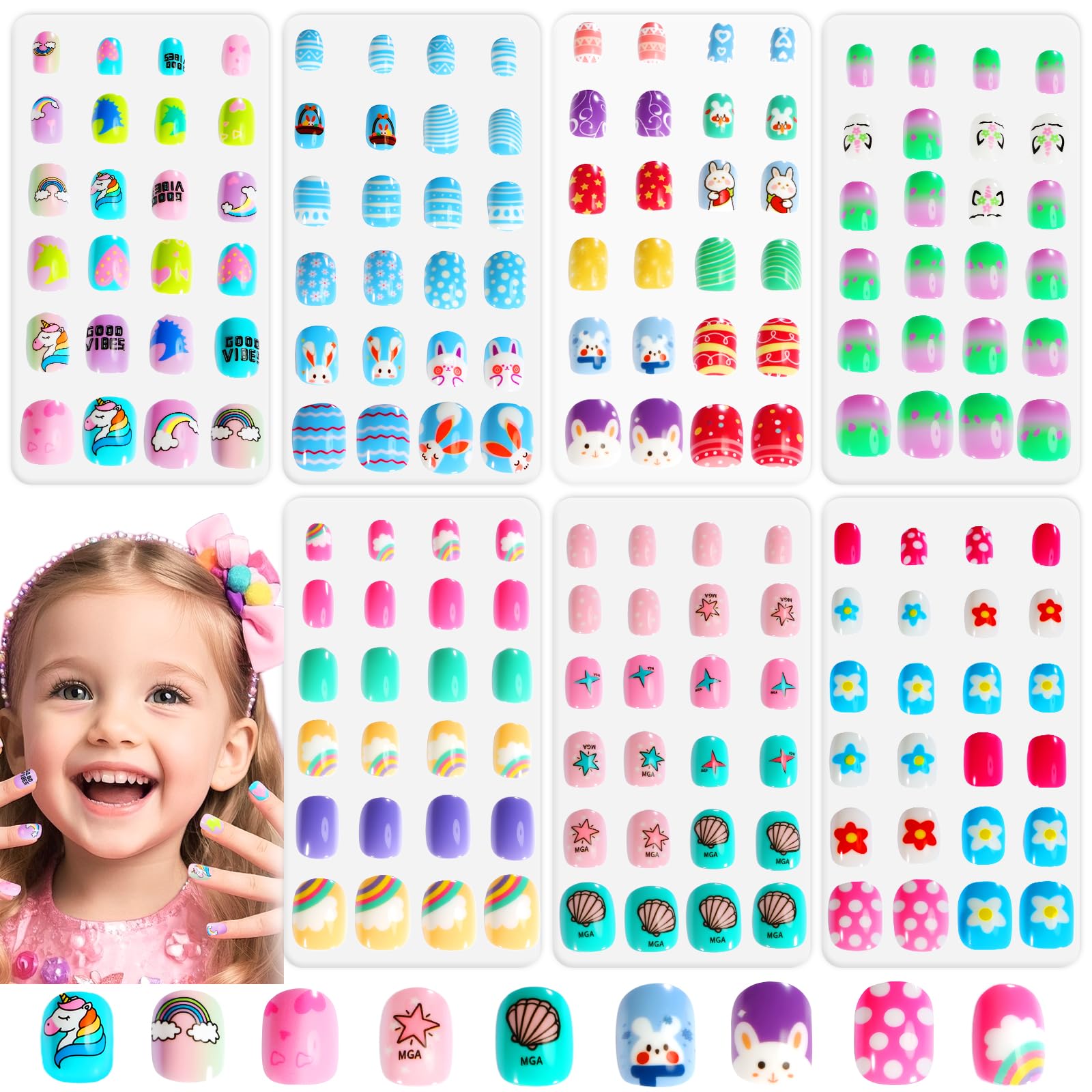 SAVILAND Kids Press on Nails - 168 Pcs Animal Theme Fake Nails for Girls