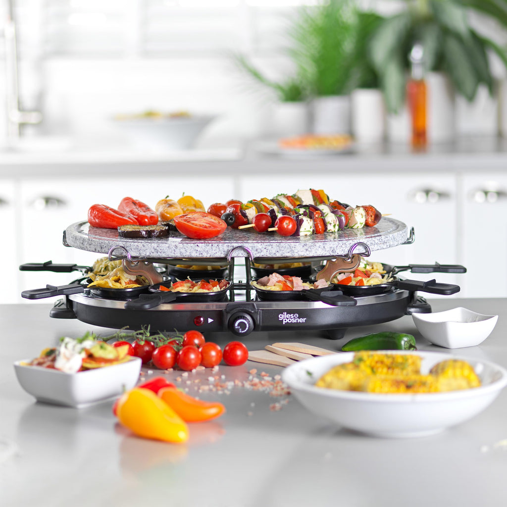 Giles & Posner 8-Person Stone Raclette Grill – 1200W Tabletop Cooker
