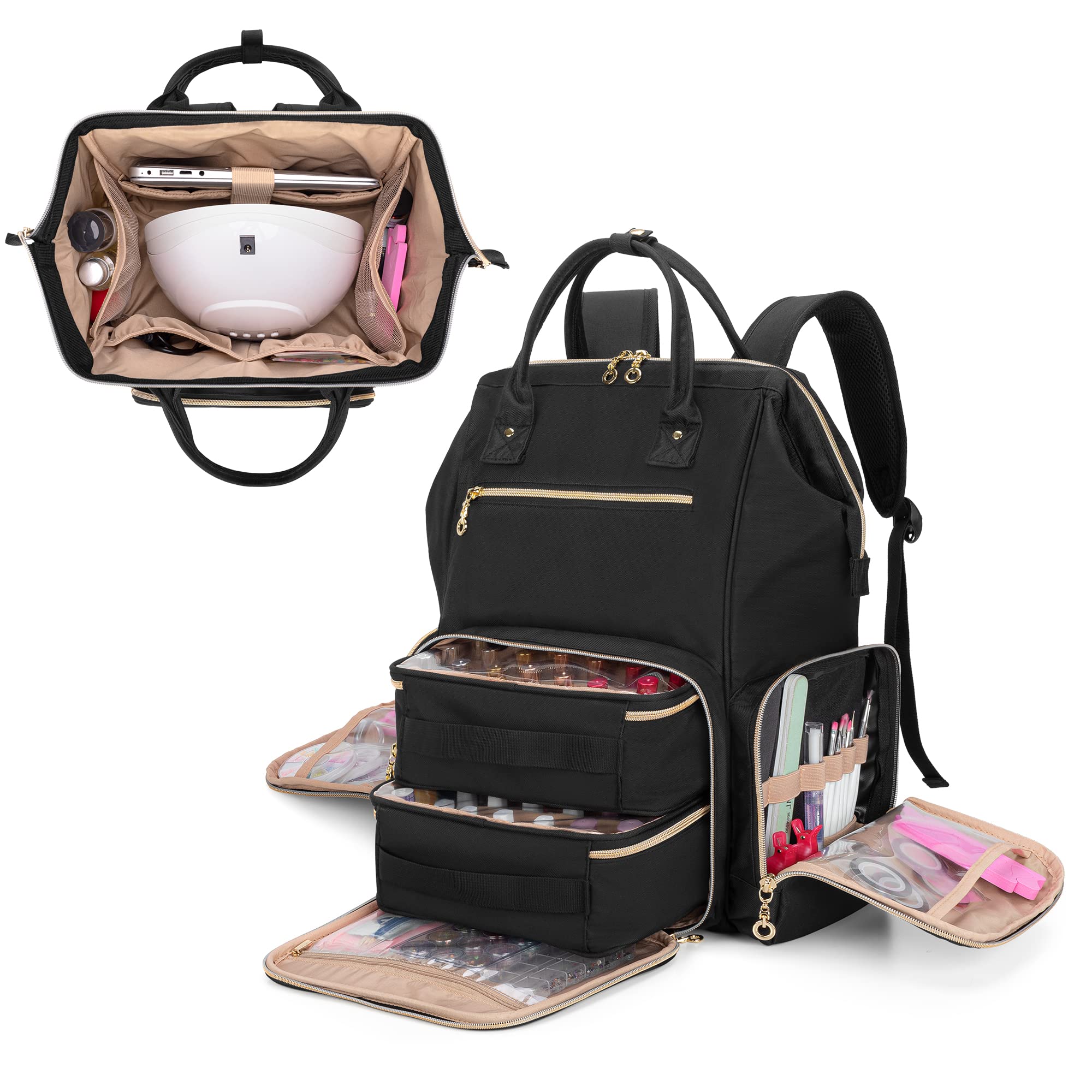 BAFASO Nail Polish Organizer Backpack – Holds 56 Bottles & Nail Lamp