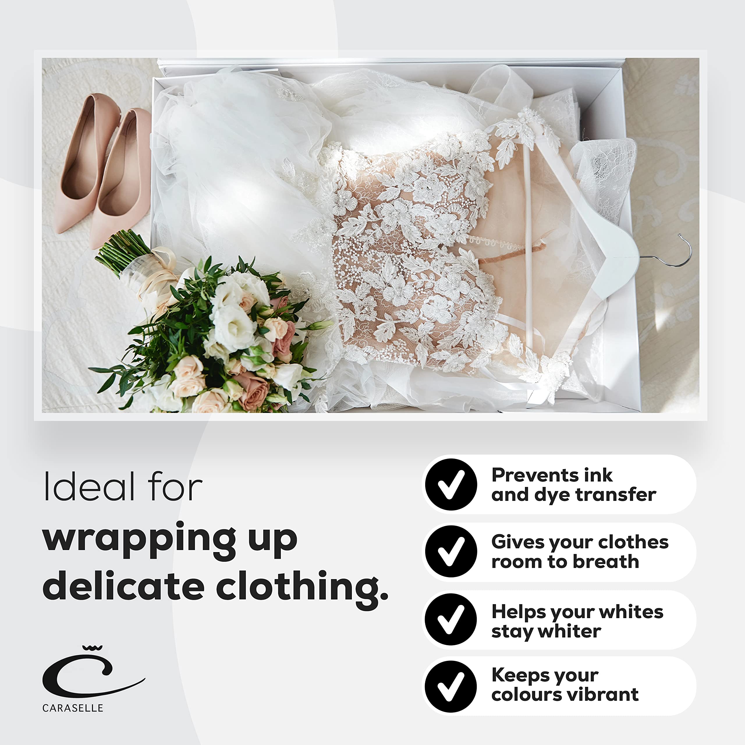 Caraselle Extra Large Acid-Free White Tissue Paper - 100x75cm - 250 Sheets