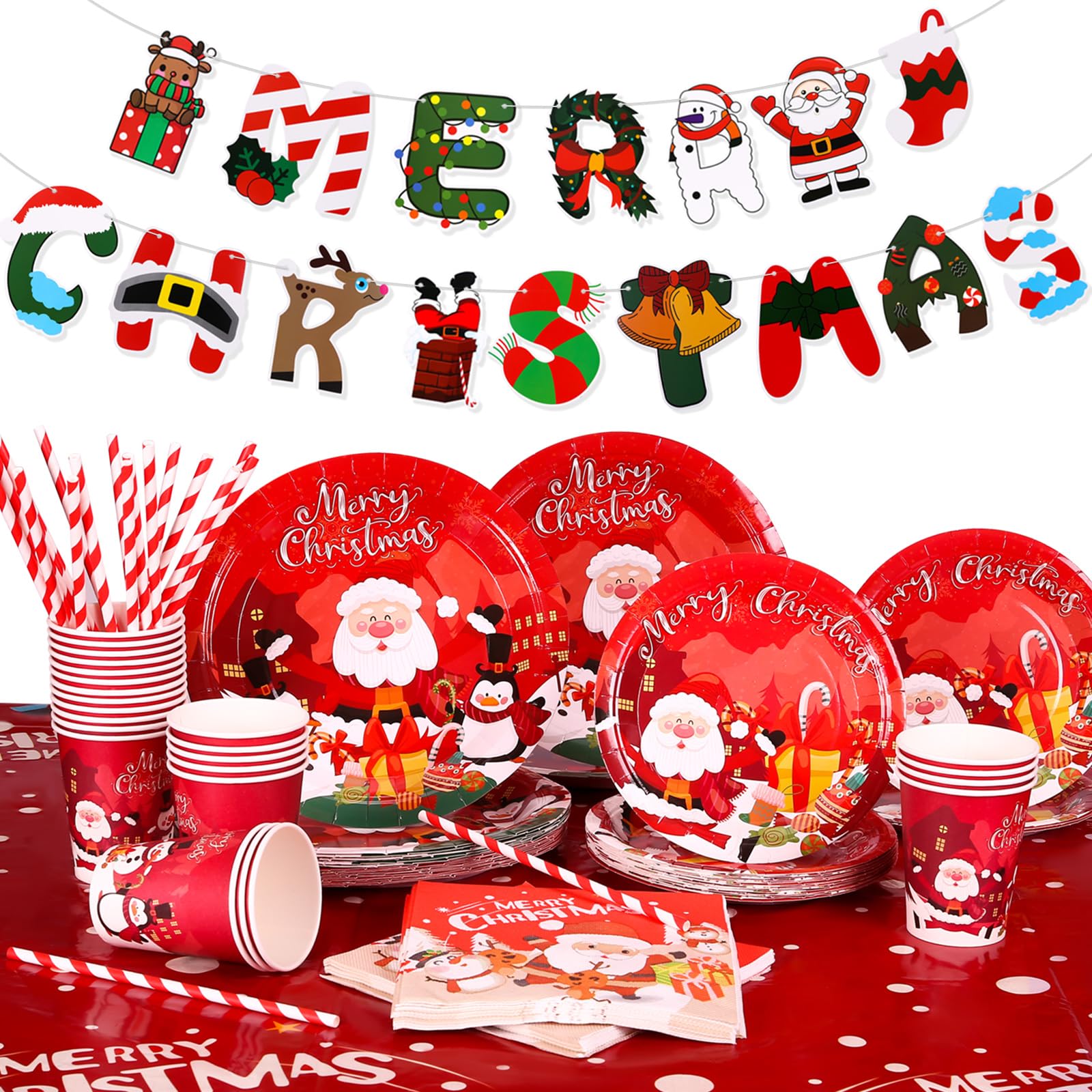 GWHOLE 122-Piece Christmas Tableware Set - 24 Guest Disposable Dinnerware