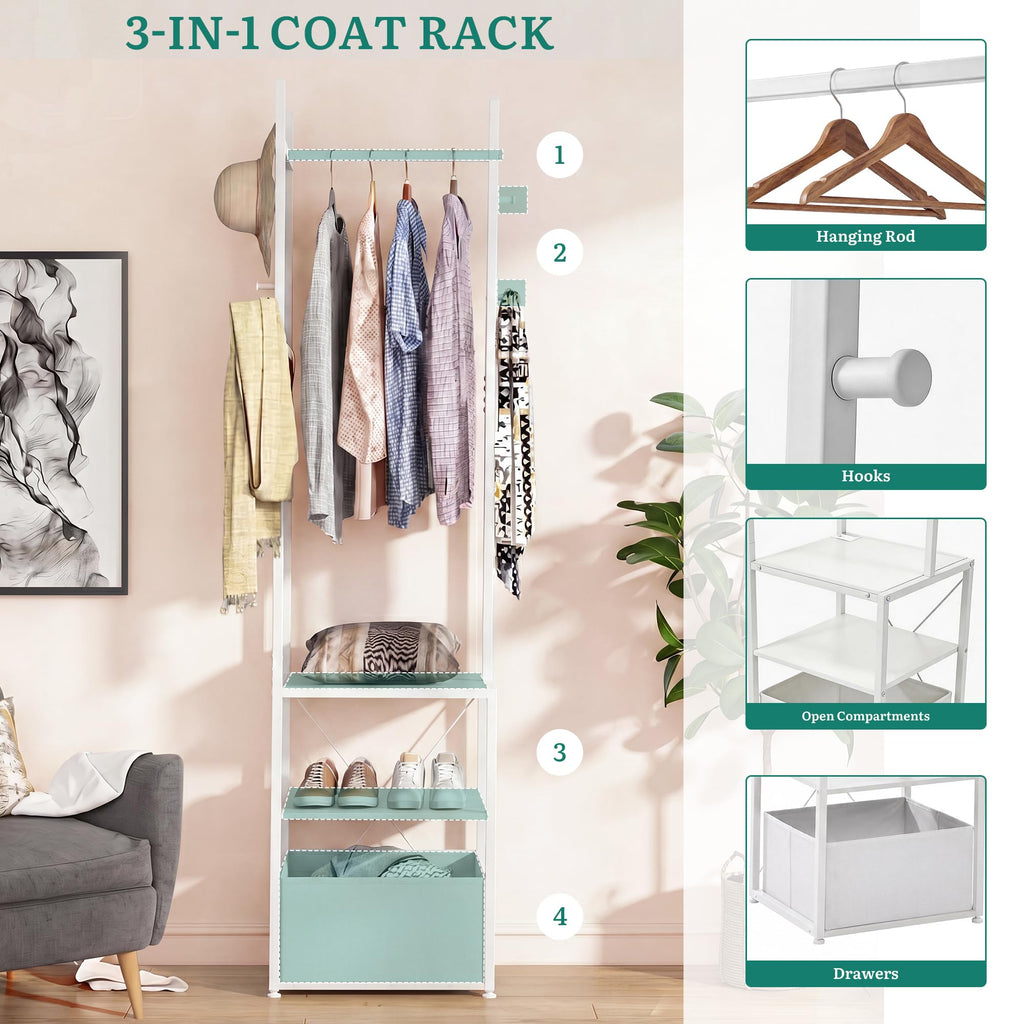YITAHOME Coat Stand, Clothes Rack Hall Tree with Shelves & Hooks, White - image 4