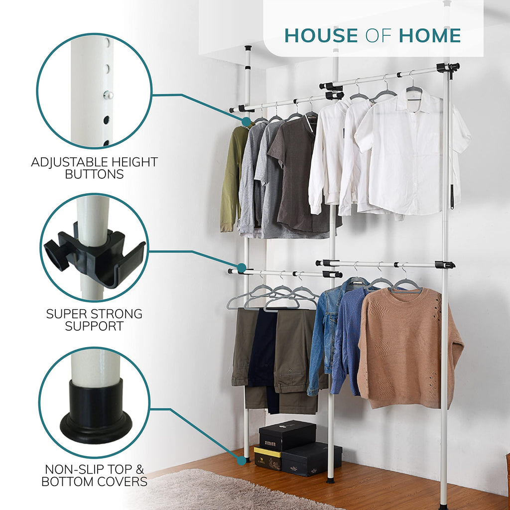 House of Home Heavy Duty Double Telescopic Clothes Rail - Adjustable Rack