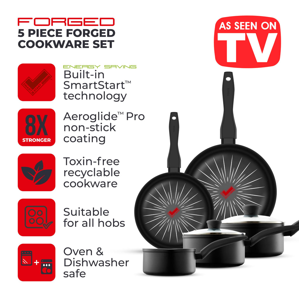 Tower SmartStart Forged 5 Piece Non-Stick Cookware Set - Black