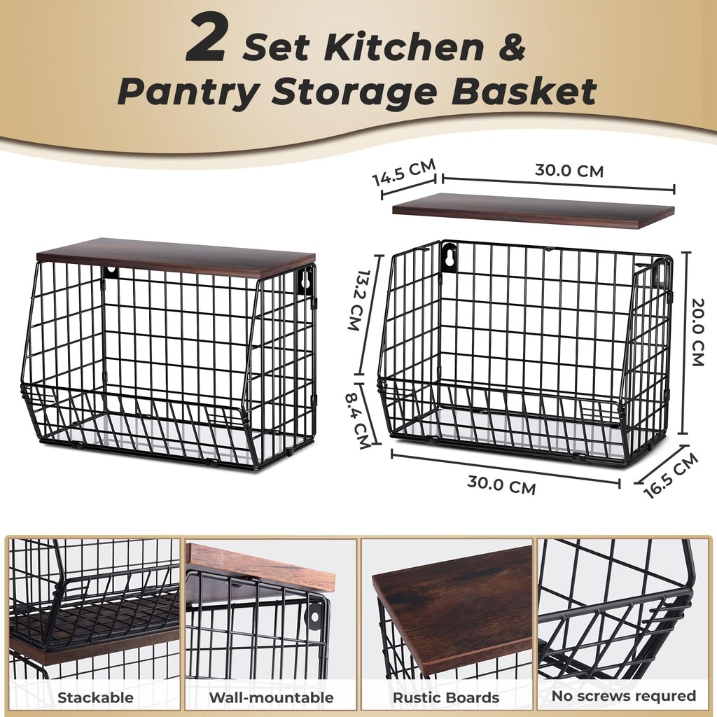 Mefirt Fruit Basket with Banana Hanger – Stackable 2-Tier Metal Storage Rack
