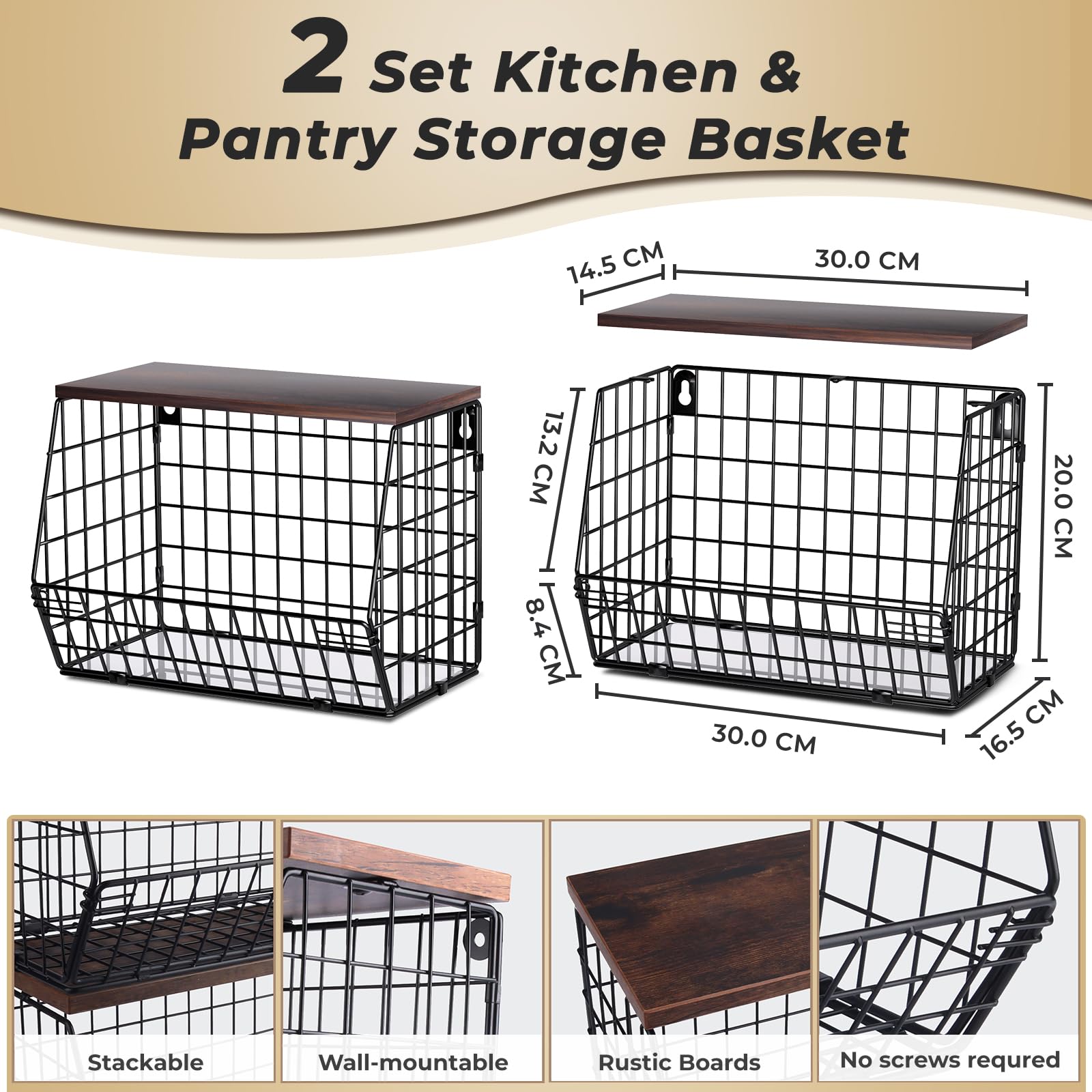 Mefirt Fruit Basket with Banana Hanger – Stackable 2-Tier Metal Storage Rack