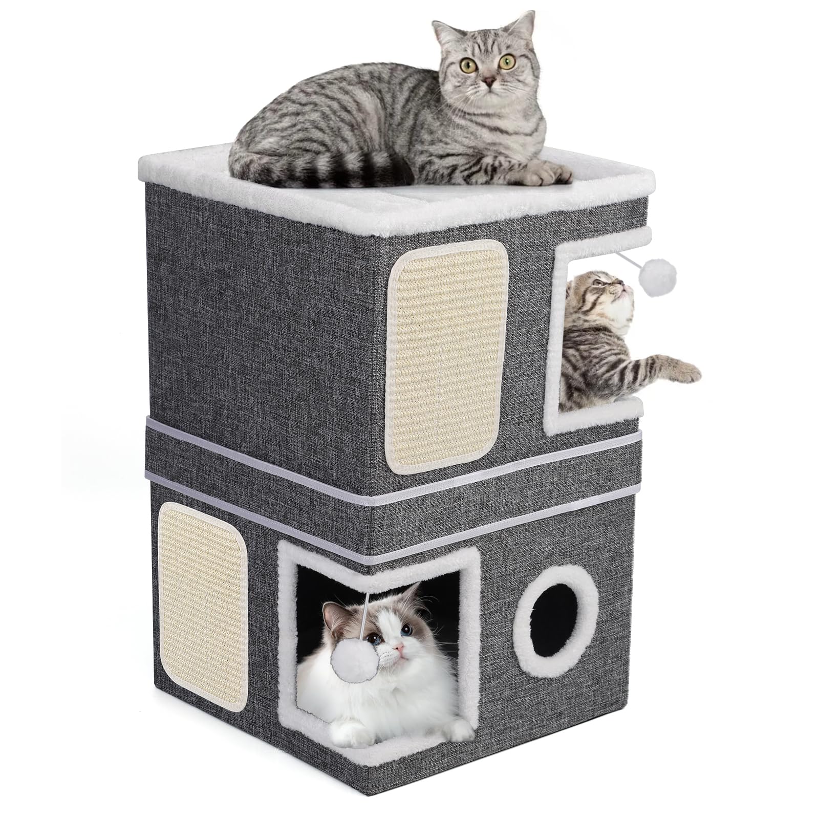 Shikha 3-Storey Foldable Cat House | 2-in-1 Indoor Condo with Scratch Pads