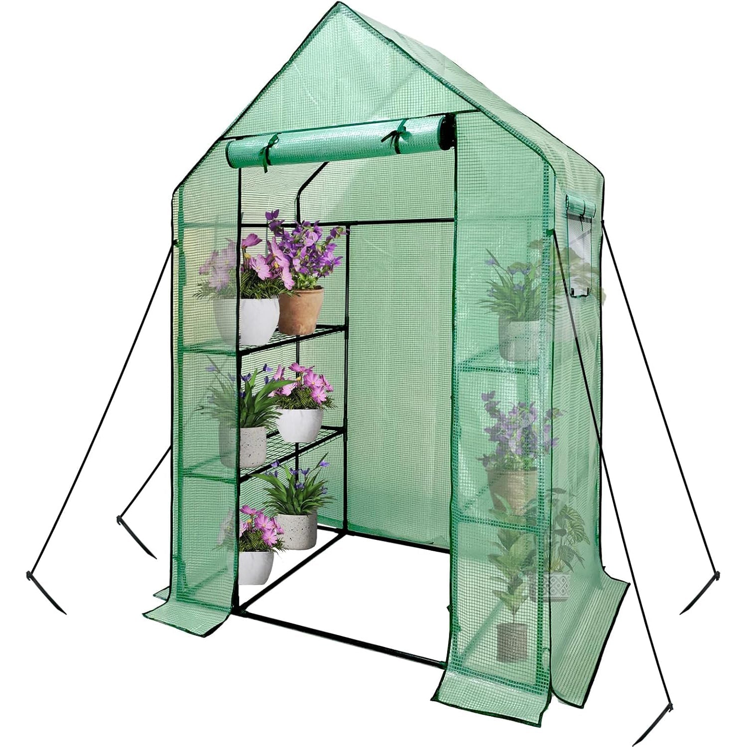 Grandhom Walk-In Greenhouse - 3-Tier 6 Shelves PE Cover 143x73x195cm