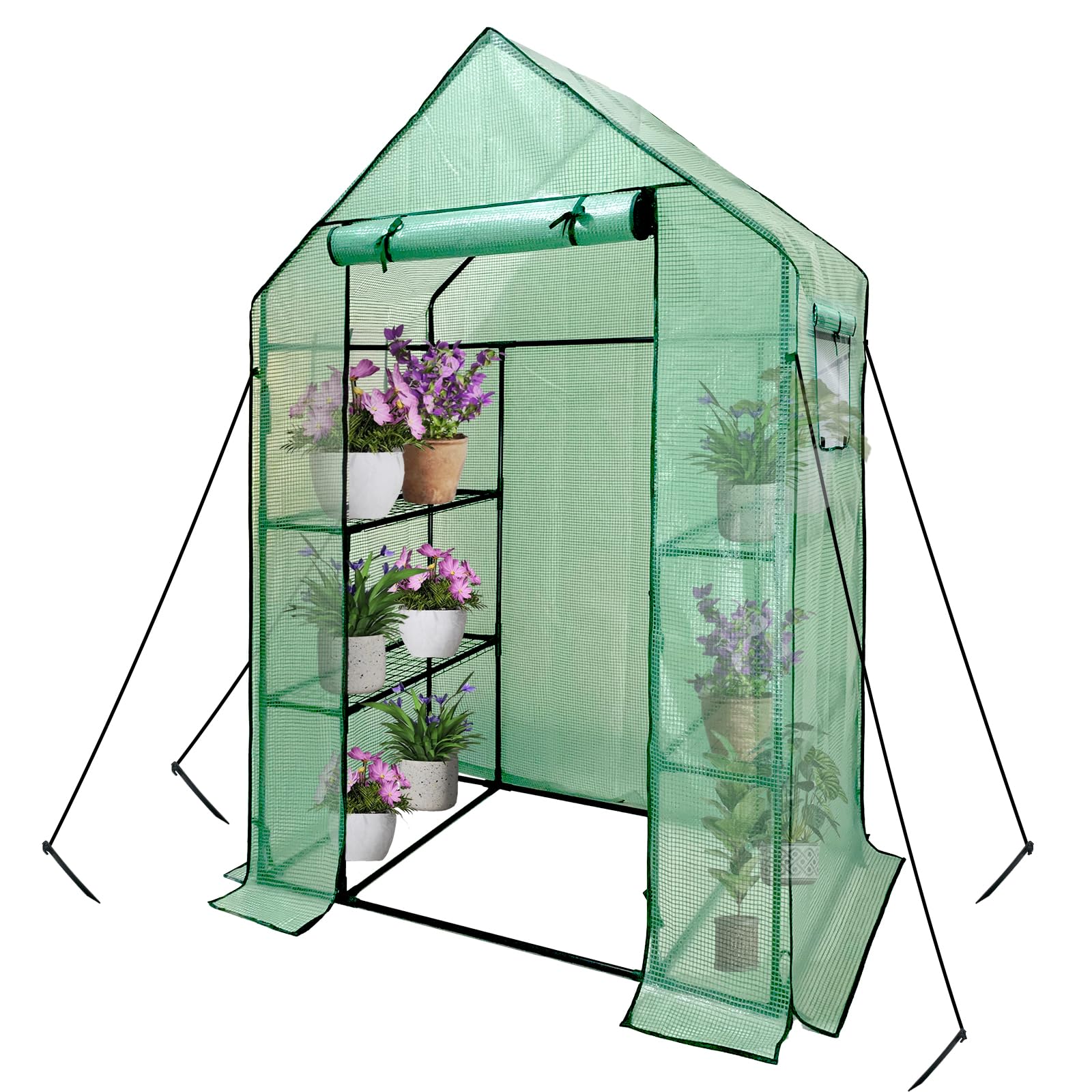 Grandhom Walk-In Greenhouse - 3 Tiers 6 Shelves with Durable PE Cover