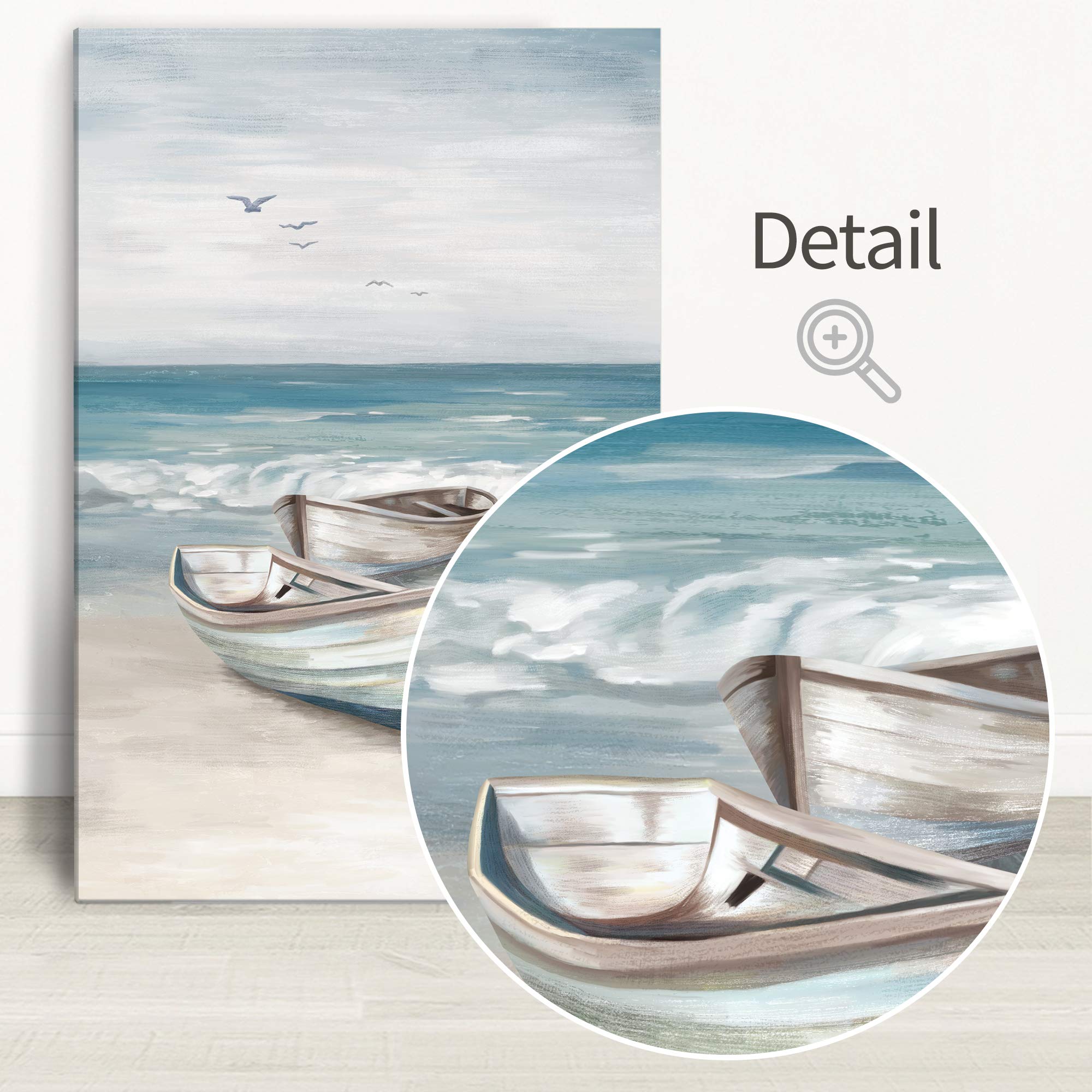 SUMGAR Ocean Wall Art – Blue Coastal Beach Canvas Painting, 16x24 Framed