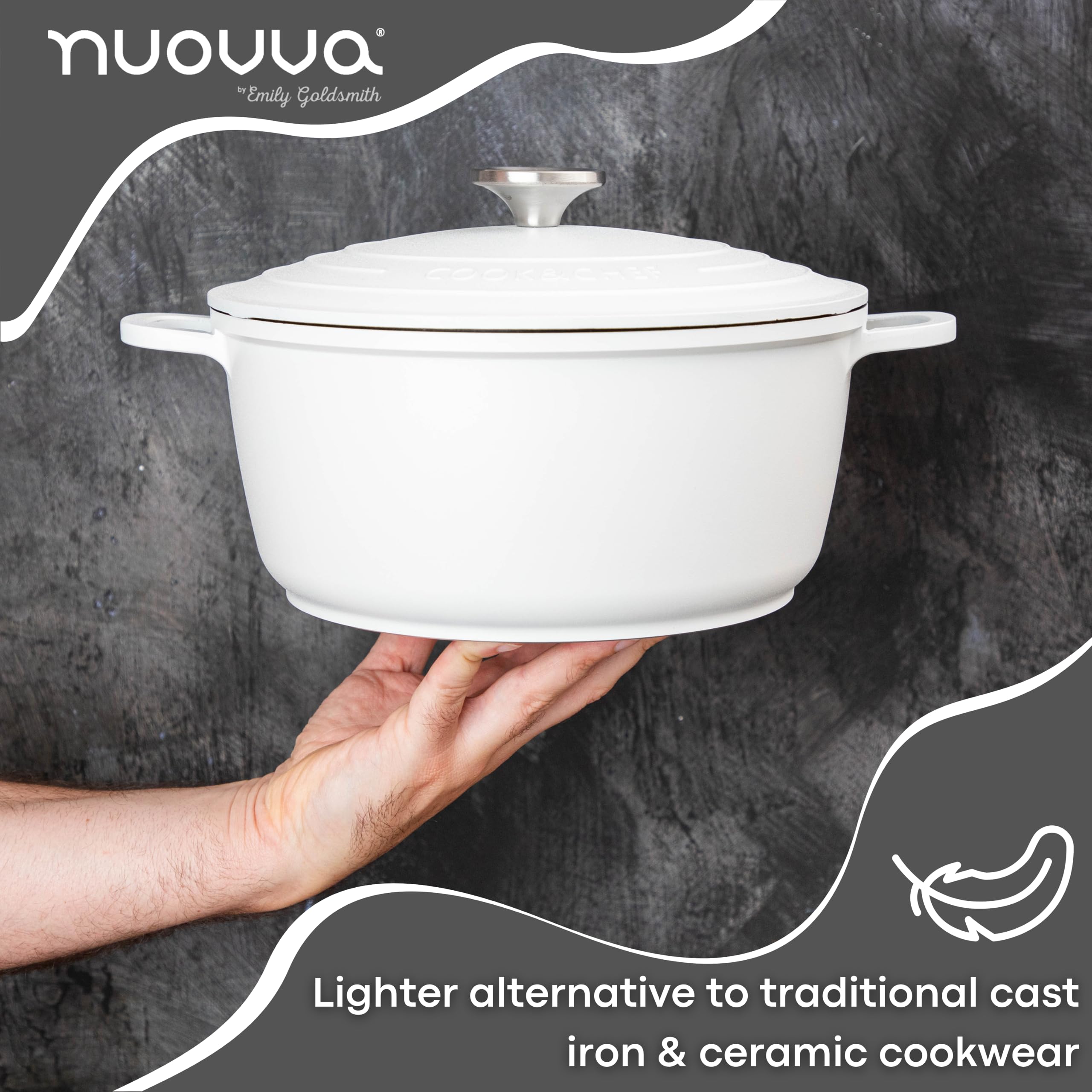 Nuovva 4L Non-Stick Casserole Dish – 24cm Aluminium Dutch Oven, Cream