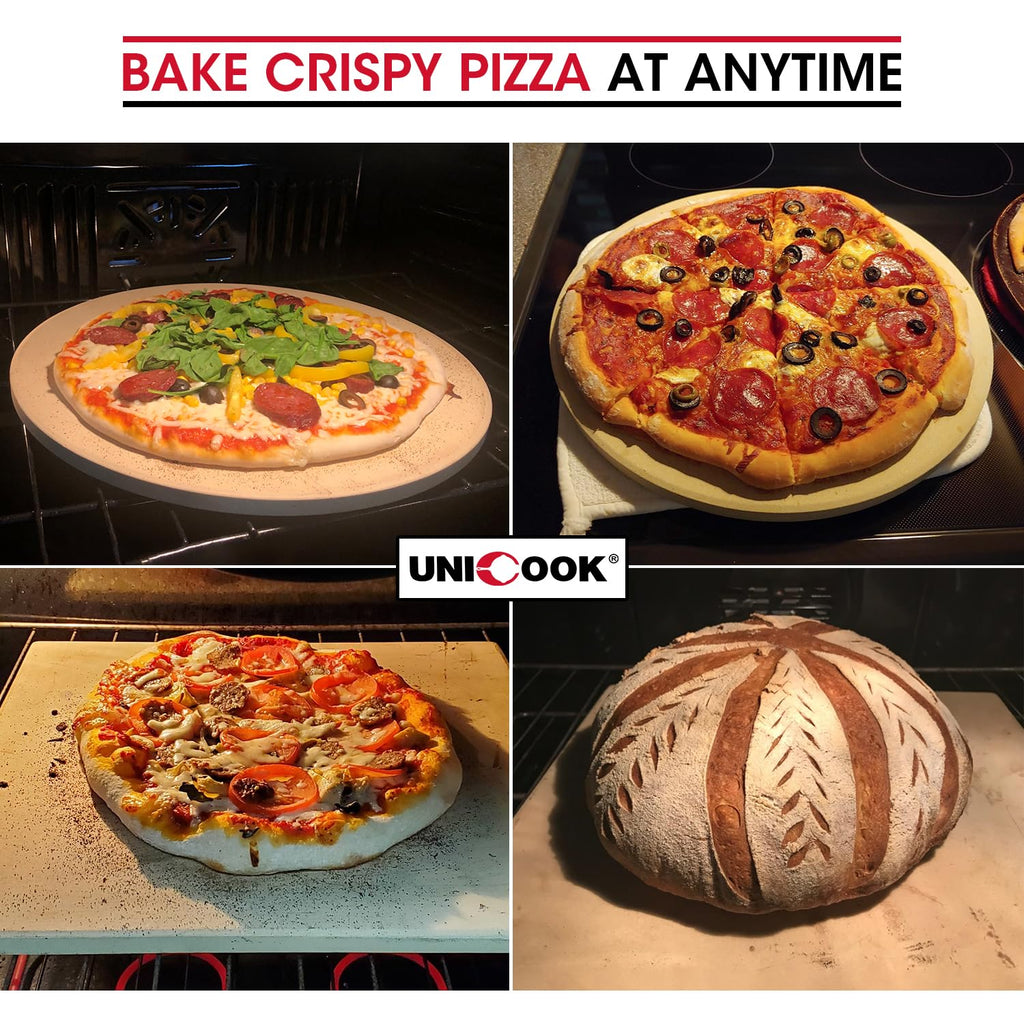 Unicook 30.5cm Round Cordierite Pizza Stone | Heavy Duty Baking Stone