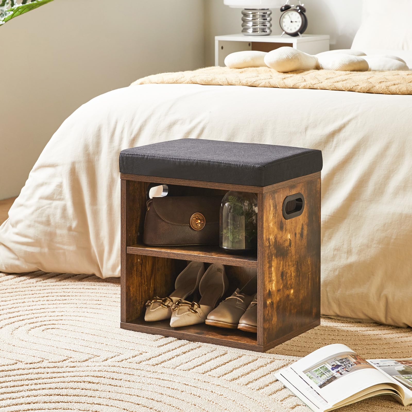 YMYNY Shoe Storage Bench with Padded Seat | 2-Tier Adjustable Rack