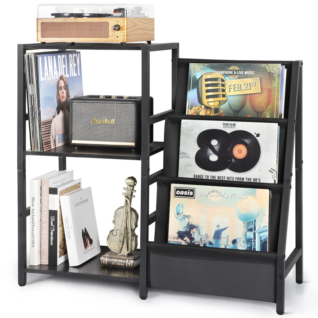 Bikoney 3-Tier Record Player Stand | Vinyl Storage Table for 200 Albums