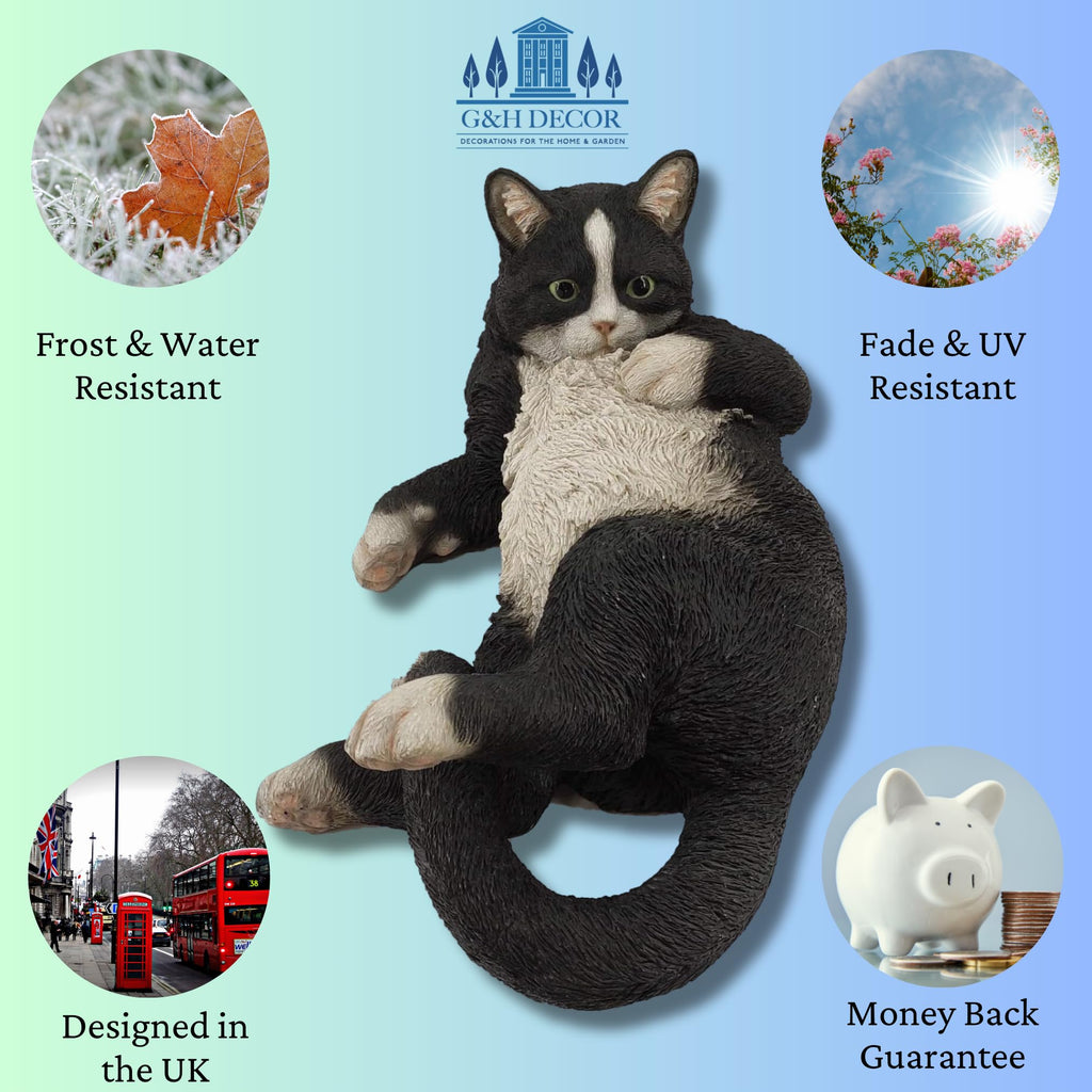 G&H Decor Black and White Cat Garden Ornament – 38cm Resin Statue