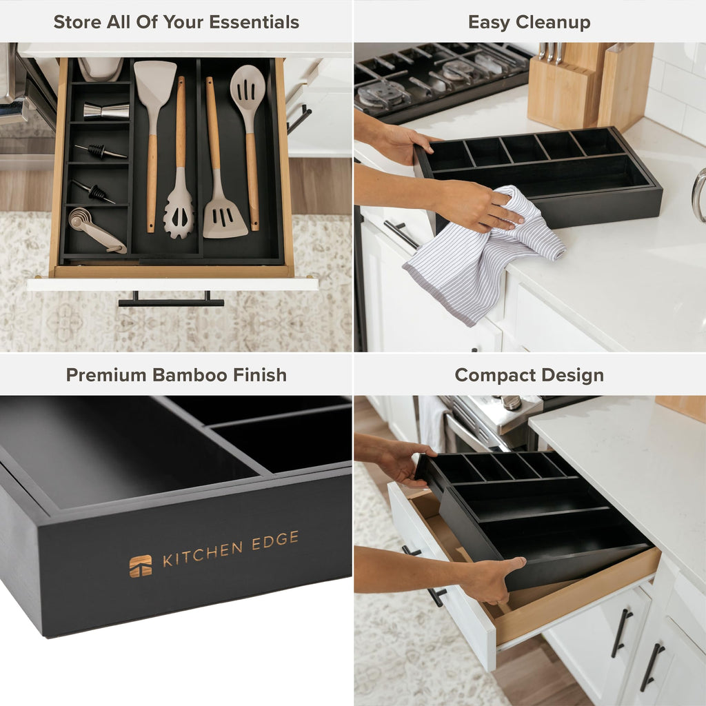 KitchenEdge Expandable Bamboo Kitchen Drawer Organiser for Utensils