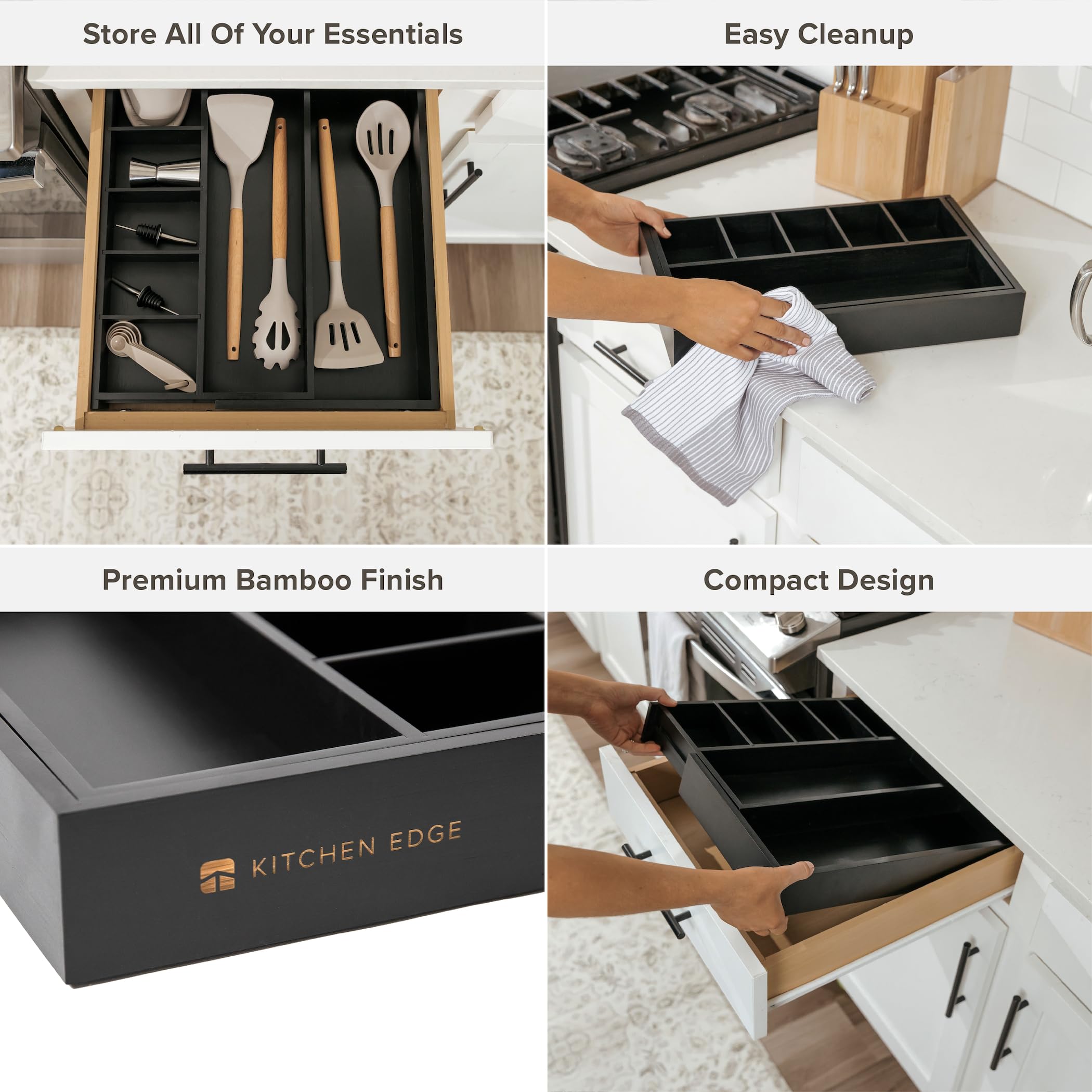 KitchenEdge Expandable Bamboo Kitchen Drawer Organiser for Utensils