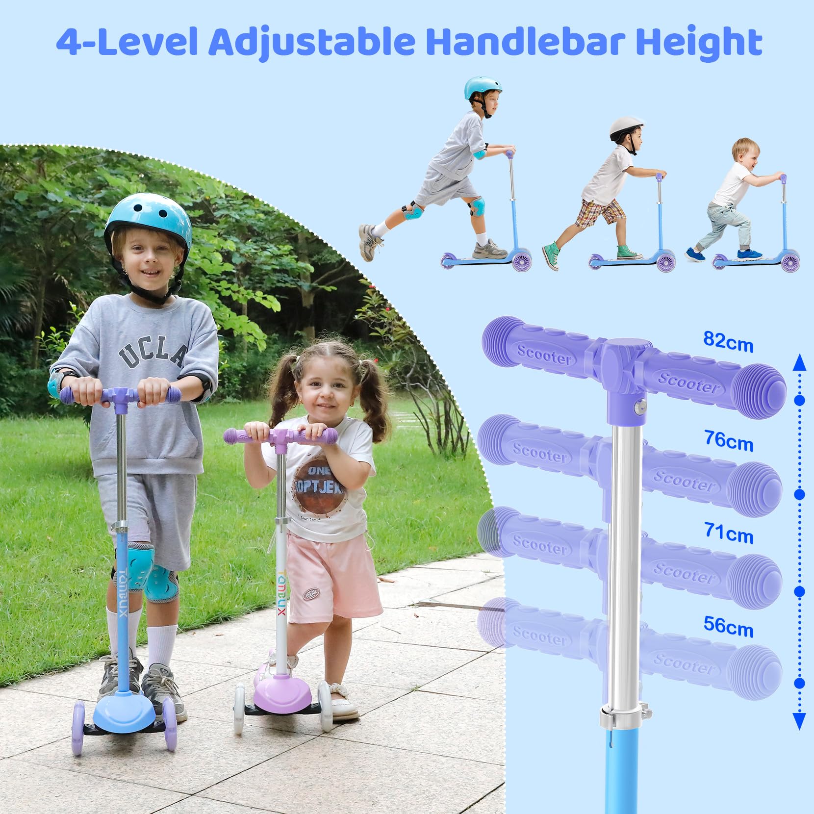 Tonbux 3 Wheel Kids Scooter – Light Up Folding Tri Scooter for Ages 3+ (Blue)