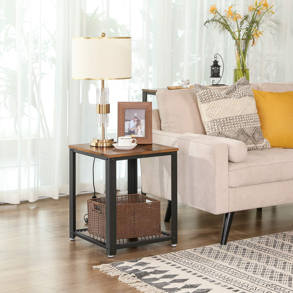 VASAGLE Industrial Side Table | Rustic Brown End Table with Metal Frame
