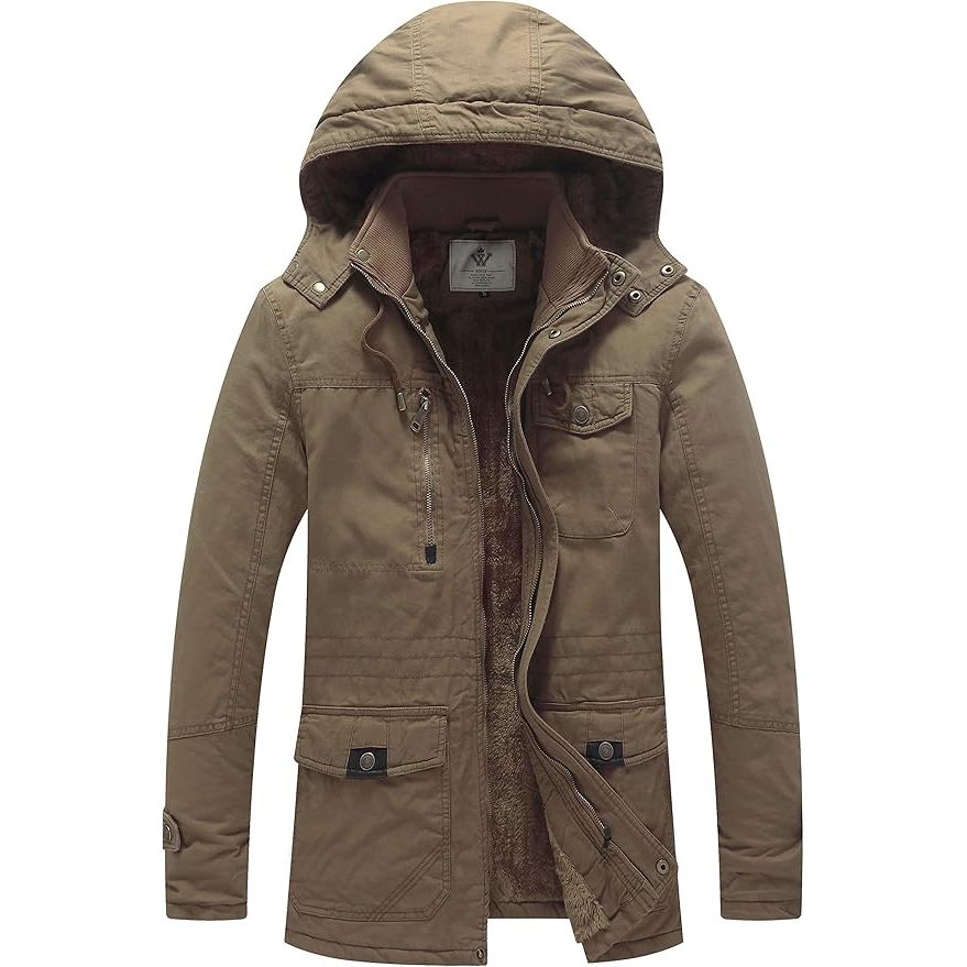 Massive Discounts Men's Fleece Lined Cotton Parka Jacket with Hood