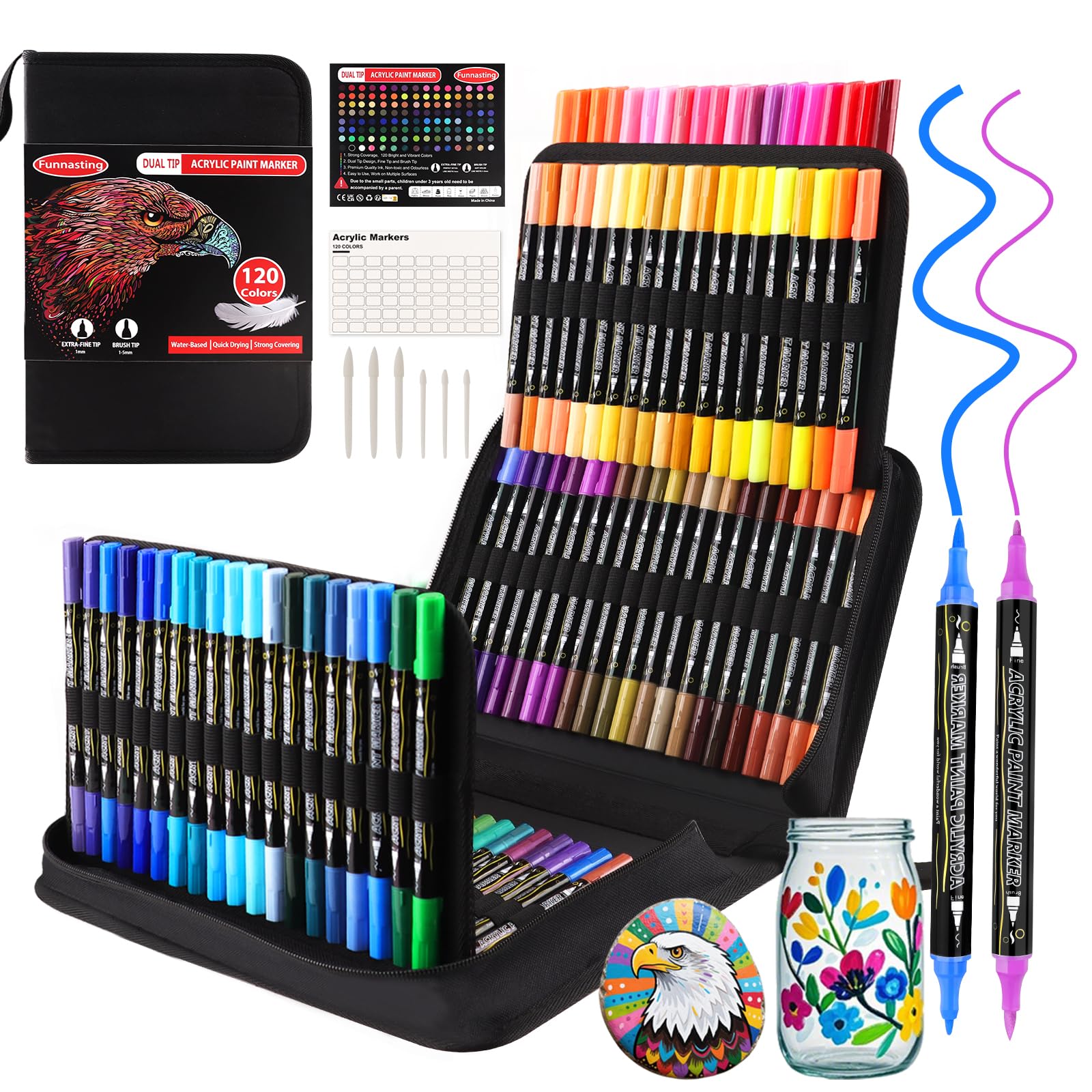 Funnasting 120 Color Dual Tip Acrylic Paint Pens for Rock and Glass