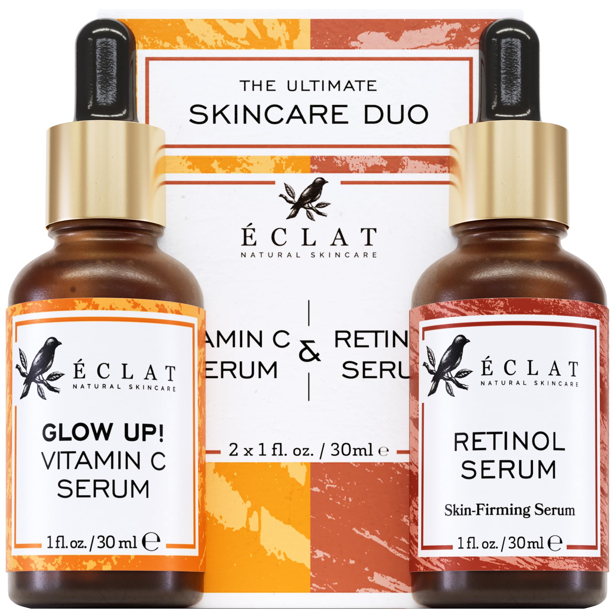 Eclat Skincare Vitamin C & Retinol Face Serum Set - Anti-Aging 2 Pack