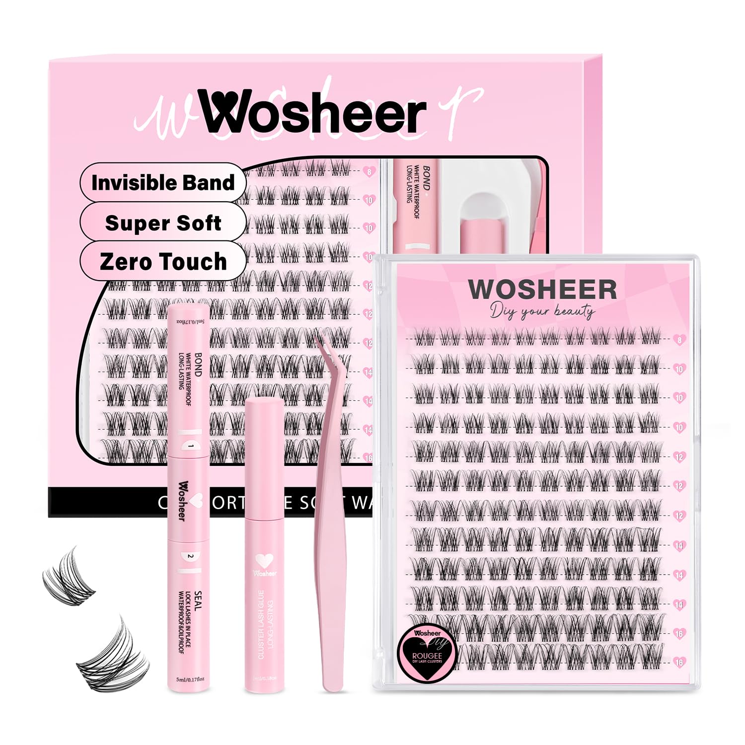 Wosheer DIY Cluster Lashes Kit | D Curl Wispy Lash Extensions with Bond