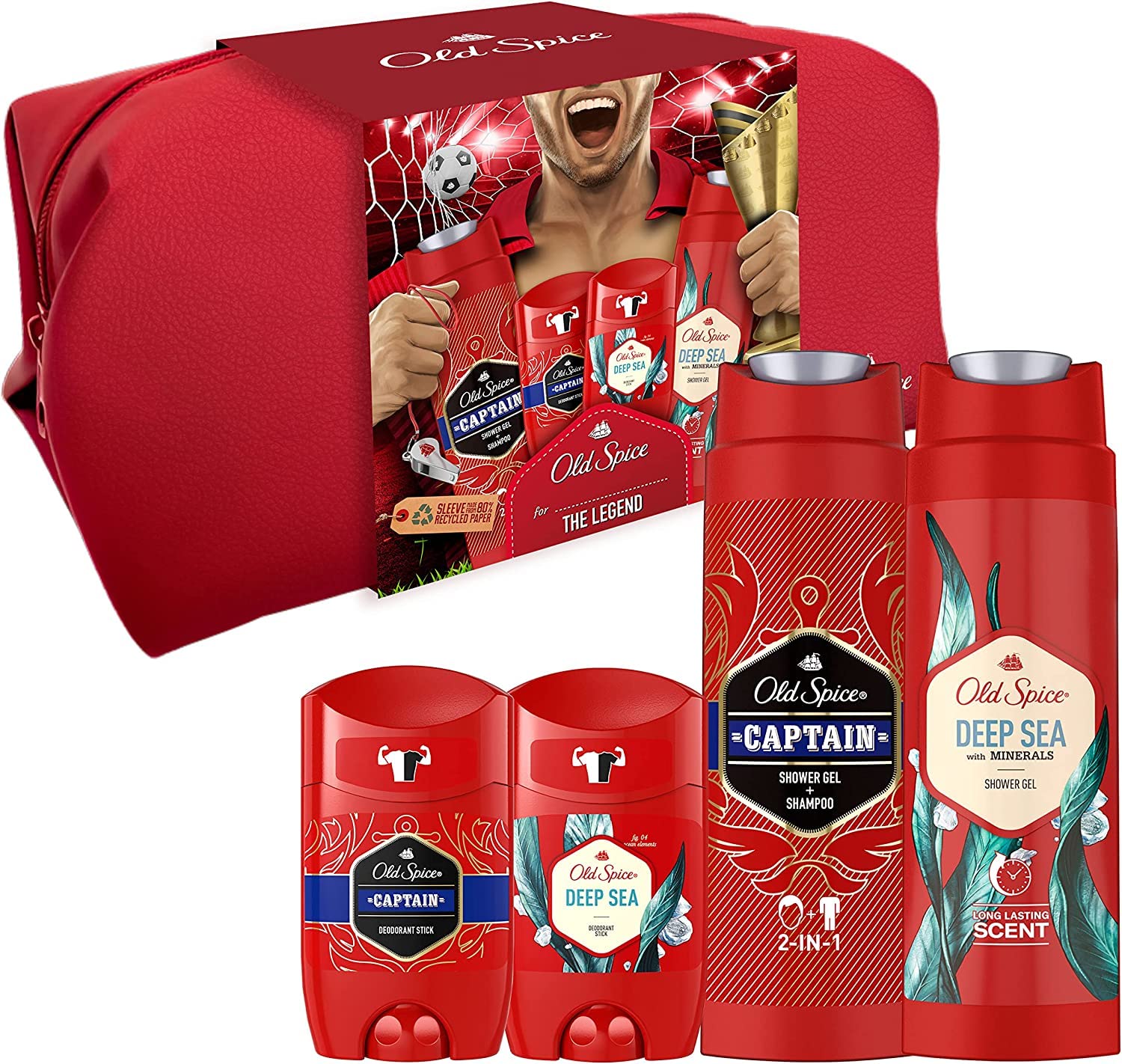 Old Spice Footballer Gift Set – Captain & Deep Sea Deodorant with Wash Bag
