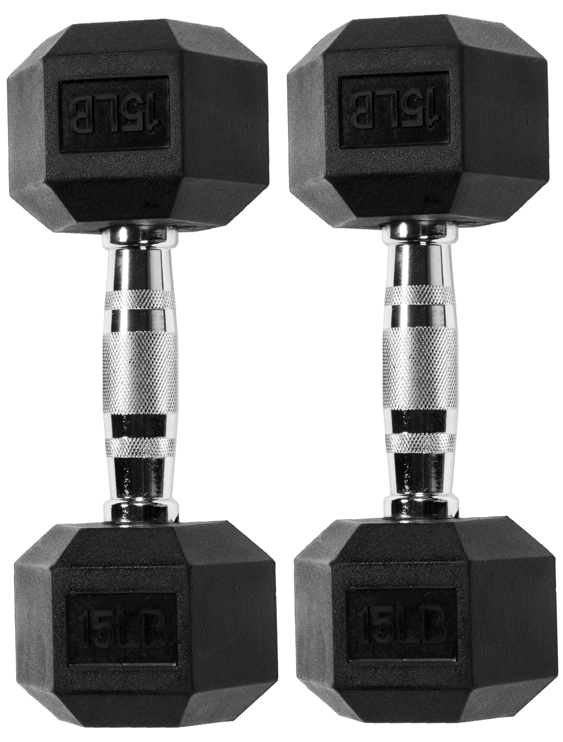 Signature Fitness Rubber Encased Hex Dumbbells, 15LB Pair | Black