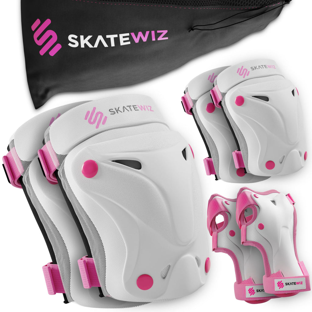SKATEWIZ Kids Knee and Elbow Pads Set | Pink Protective Gear - Small