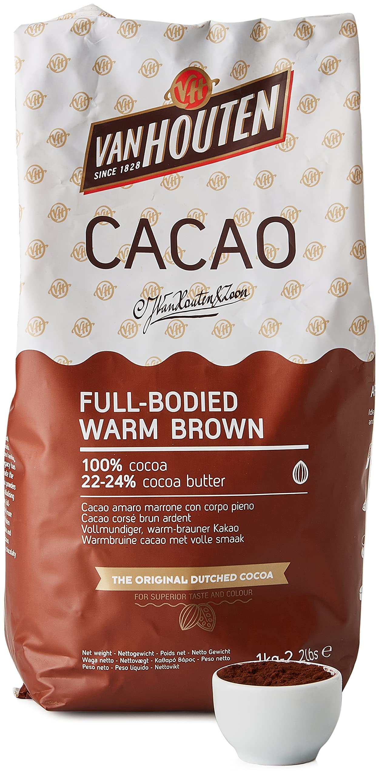 Van Houten Full-Bodied Warm Brown Cocoa Powder for Baking - 1kg